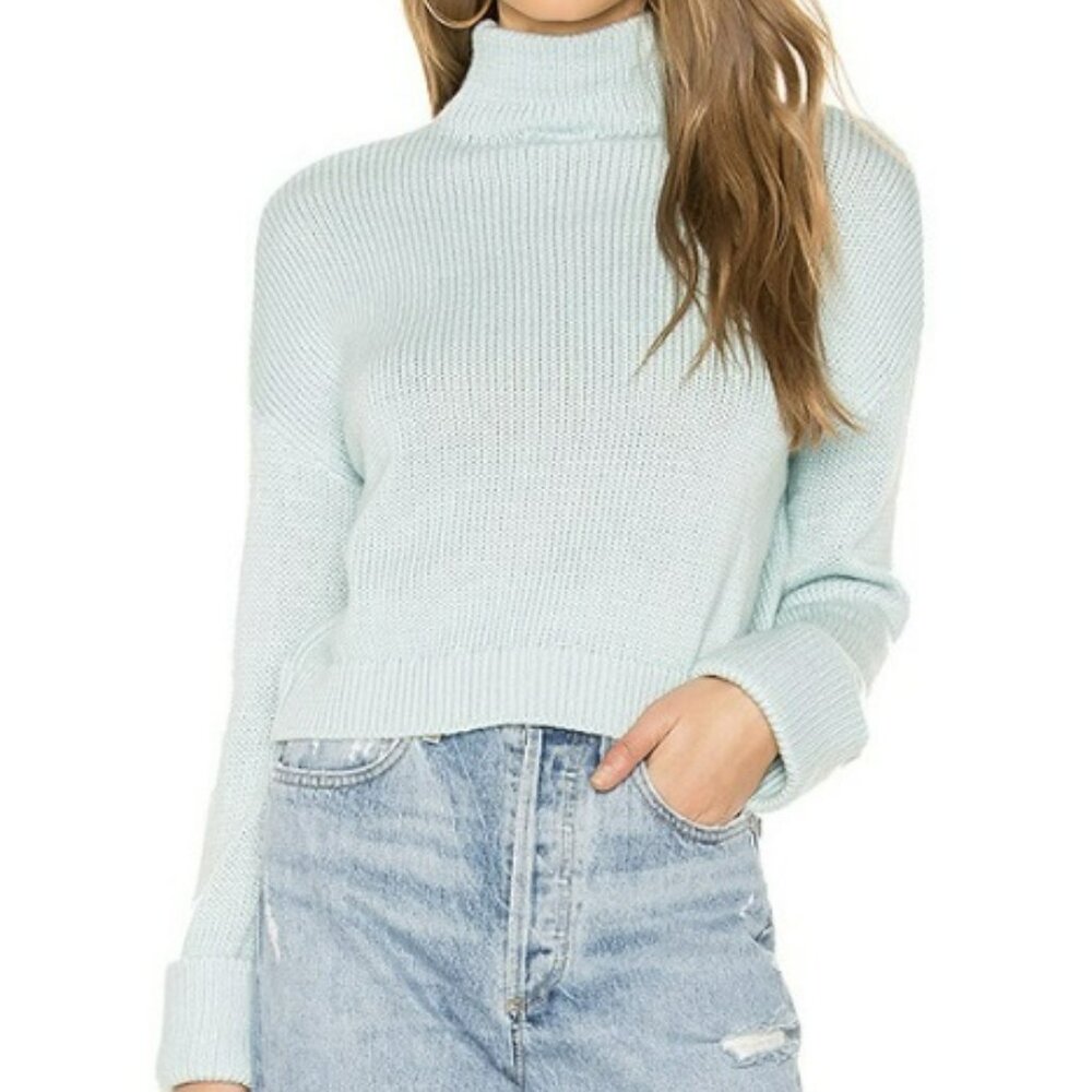 Lovers + Friends Light Blue Vanish Mock Neck Sweater Size Small